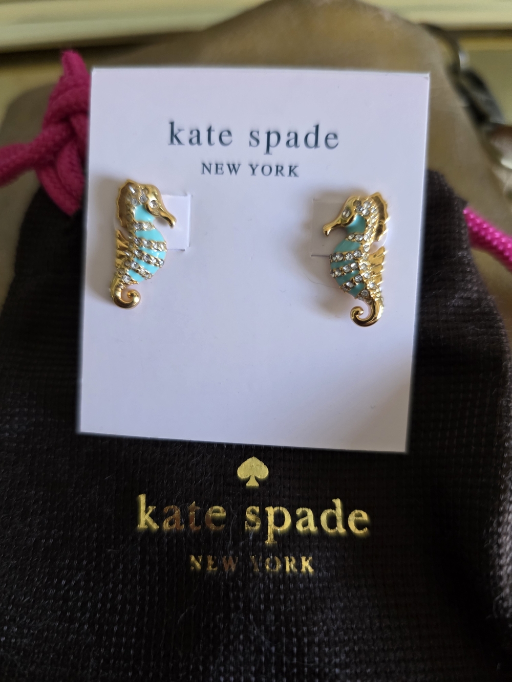 kate spade Gold and Turquoise Seahorse Stud Earrings